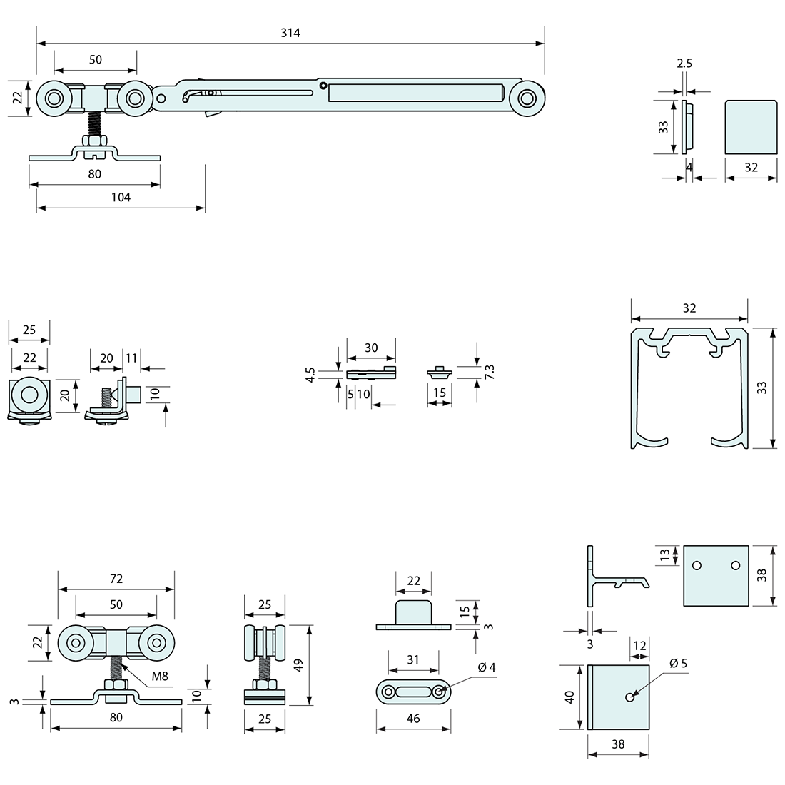 Soft Close Sliding Door Kit 2400mm 100kg